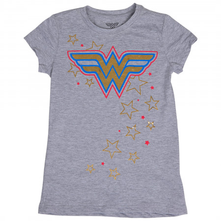 DC Comics Wonder Woman Symbol with Stars All Over Girl's T-Shirt